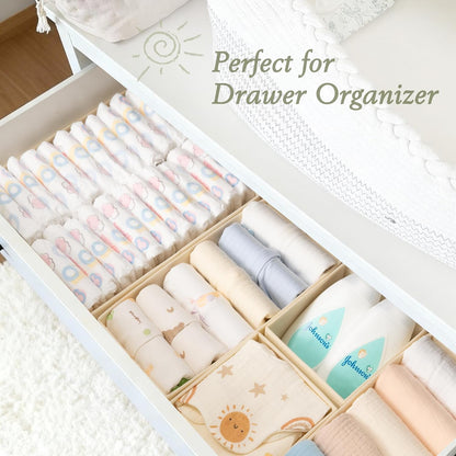 Drawer Organizer 18-Piece Set, Dresser Organizer for Baby Clothes, Foldable Closet Storage & Drawer Dividers for Underwear, Socks, Nursery (Beige)