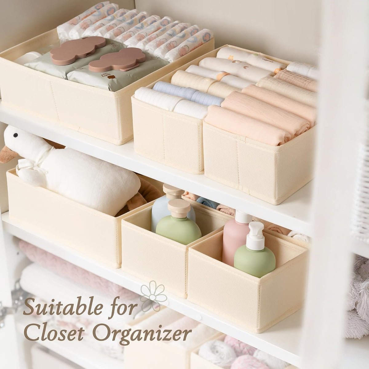 Drawer Organizer 18-Piece Set, Dresser Organizer for Baby Clothes, Foldable Closet Storage & Drawer Dividers for Underwear, Socks, Nursery (Beige)