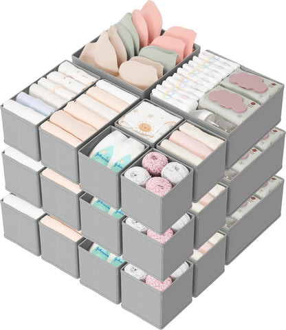 Drawer Organizer 18-Piece Set, Dresser Organizer for Baby Clothes, Foldable Closet Storage & Drawer Dividers for Underwear, Socks, Nursery (Beige)