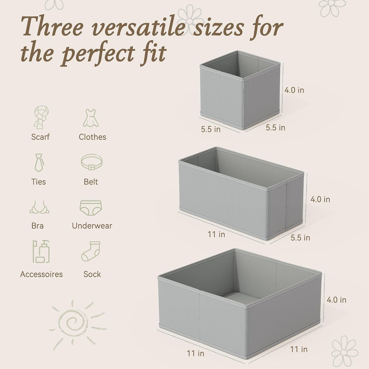 Drawer Organizer 18-Piece Set, Dresser Organizer for Baby Clothes, Foldable Closet Storage & Drawer Dividers for Underwear, Socks, Nursery (Beige)