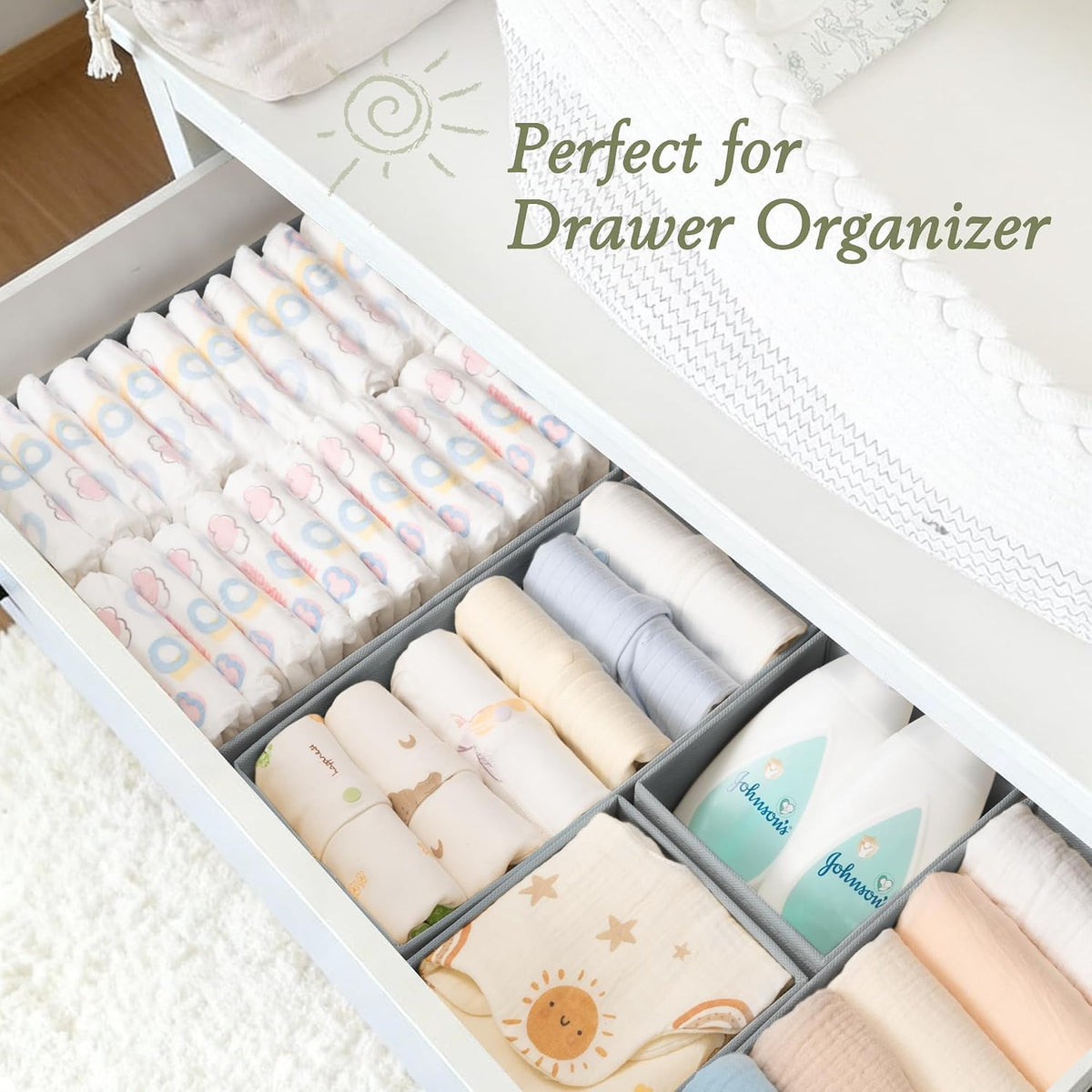 Drawer Organizer 18-Piece Set, Dresser Organizer for Baby Clothes, Foldable Closet Storage & Drawer Dividers for Underwear, Socks, Nursery (Beige)