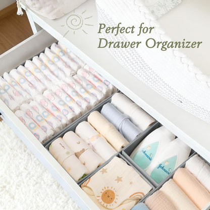 Drawer Organizer 18-Piece Set, Dresser Organizer for Baby Clothes, Foldable Closet Storage & Drawer Dividers for Underwear, Socks, Nursery (Beige)