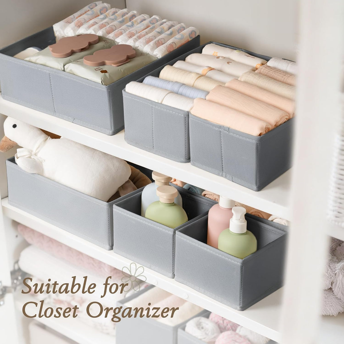 Drawer Organizer 18-Piece Set, Dresser Organizer for Baby Clothes, Foldable Closet Storage & Drawer Dividers for Underwear, Socks, Nursery (Beige)