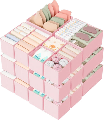 Drawer Organizer 18-Piece Set, Dresser Organizer for Baby Clothes, Foldable Closet Storage & Drawer Dividers for Underwear, Socks, Nursery (Beige)
