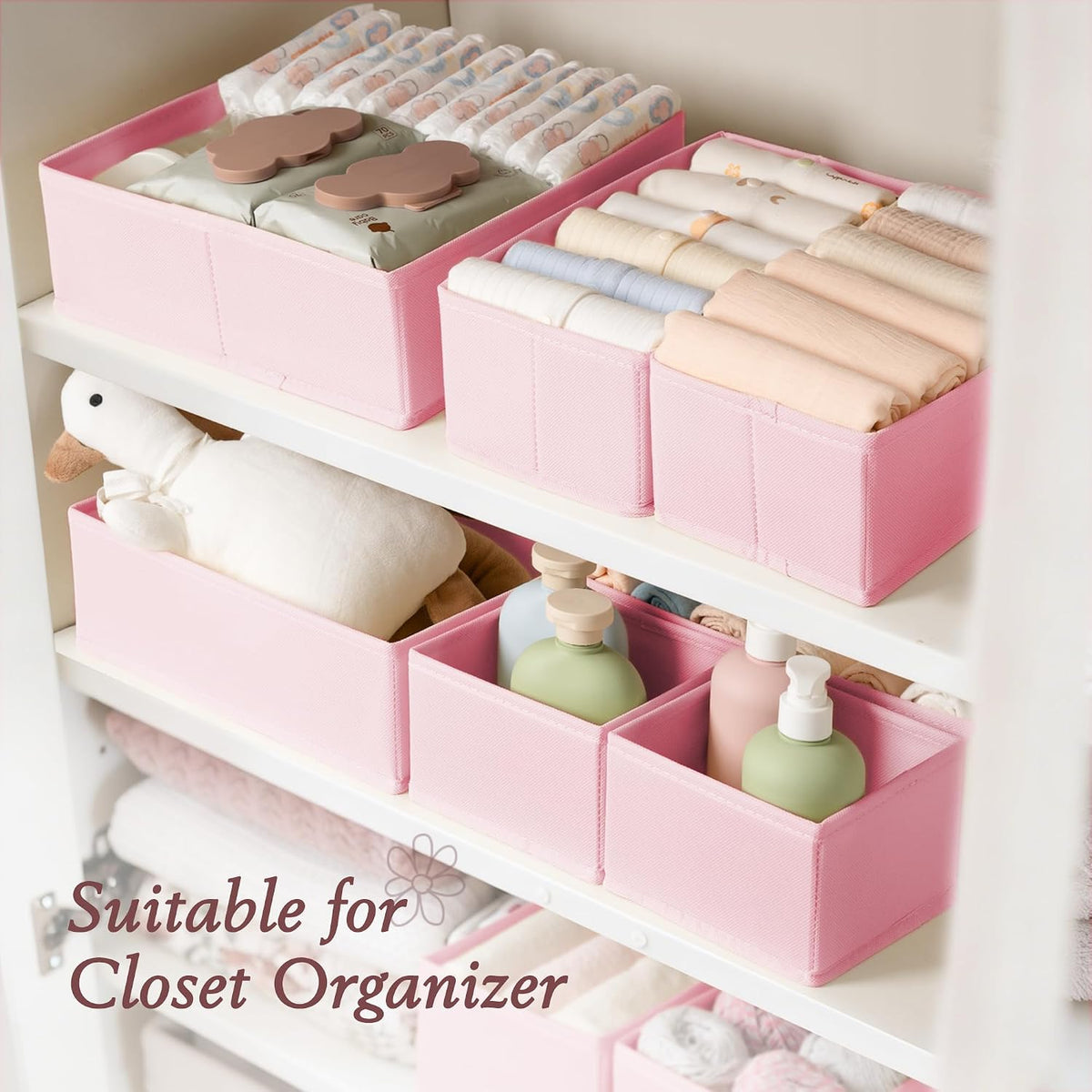 Drawer Organizer 18-Piece Set, Dresser Organizer for Baby Clothes, Foldable Closet Storage & Drawer Dividers for Underwear, Socks, Nursery (Beige)