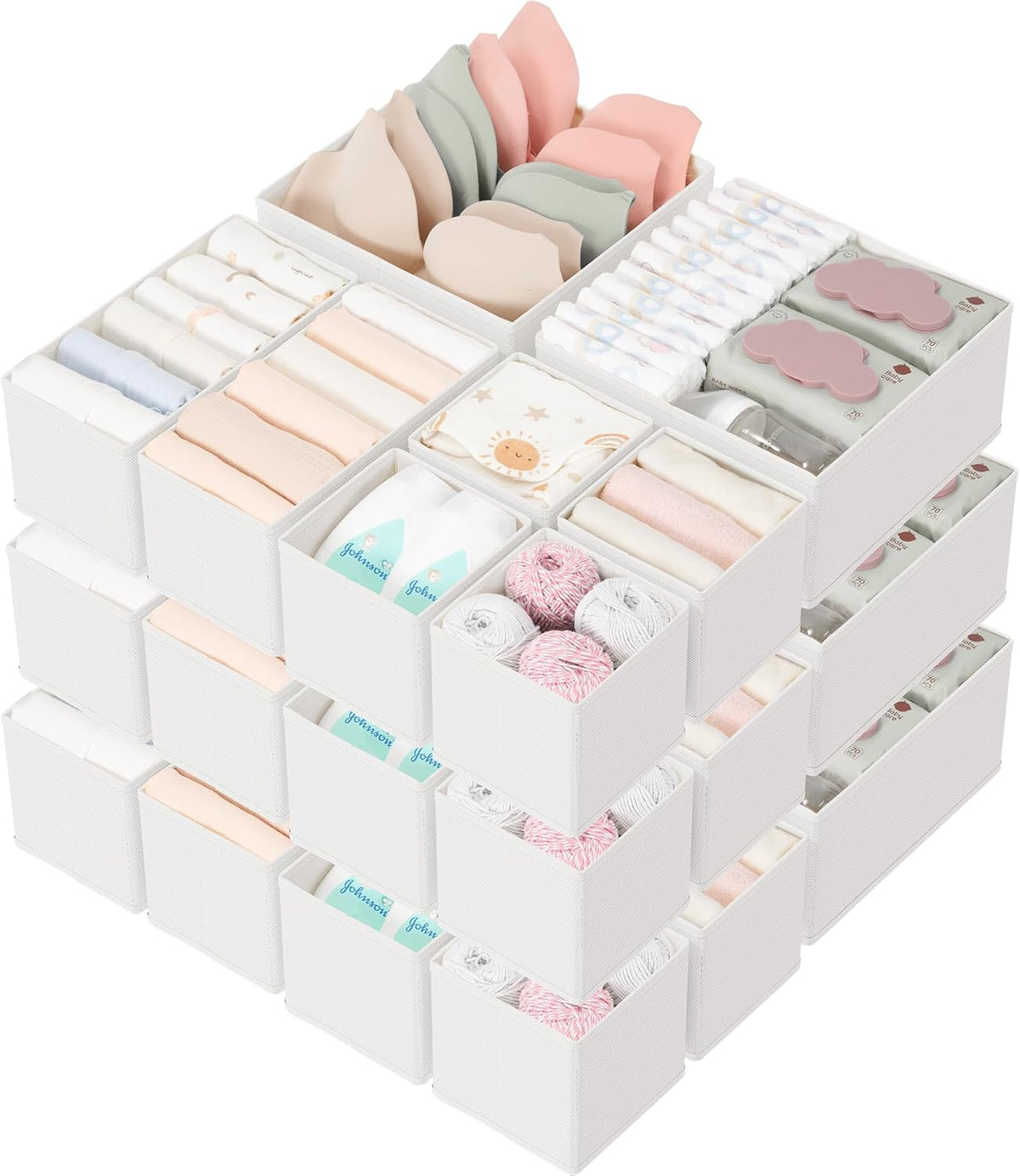 Drawer Organizer 18-Piece Set, Dresser Organizer for Baby Clothes, Foldable Closet Storage & Drawer Dividers for Underwear, Socks, Nursery (Beige)