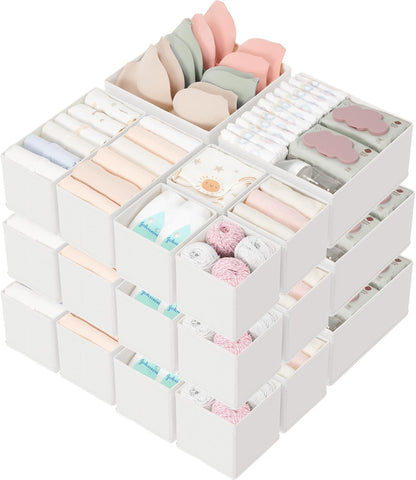 Drawer Organizer 18-Piece Set, Dresser Organizer for Baby Clothes, Foldable Closet Storage & Drawer Dividers for Underwear, Socks, Nursery (Beige)