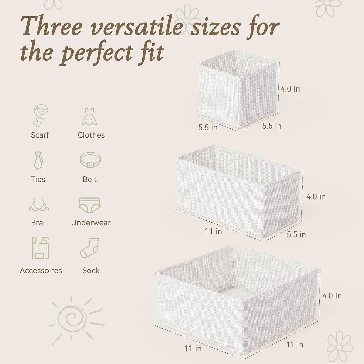 Drawer Organizer 18-Piece Set, Dresser Organizer for Baby Clothes, Foldable Closet Storage & Drawer Dividers for Underwear, Socks, Nursery (Beige)