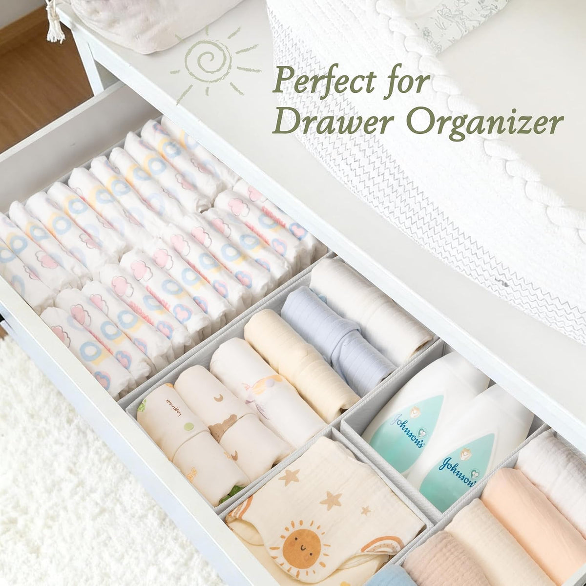 Drawer Organizer 18-Piece Set, Dresser Organizer for Baby Clothes, Foldable Closet Storage & Drawer Dividers for Underwear, Socks, Nursery (Beige)