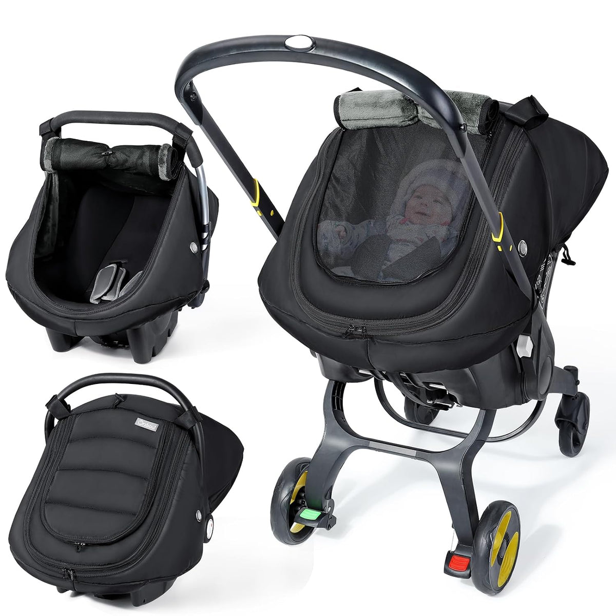 Baby Car Seat Cover with Breathable Mesh Window, Kick-Proof, Black