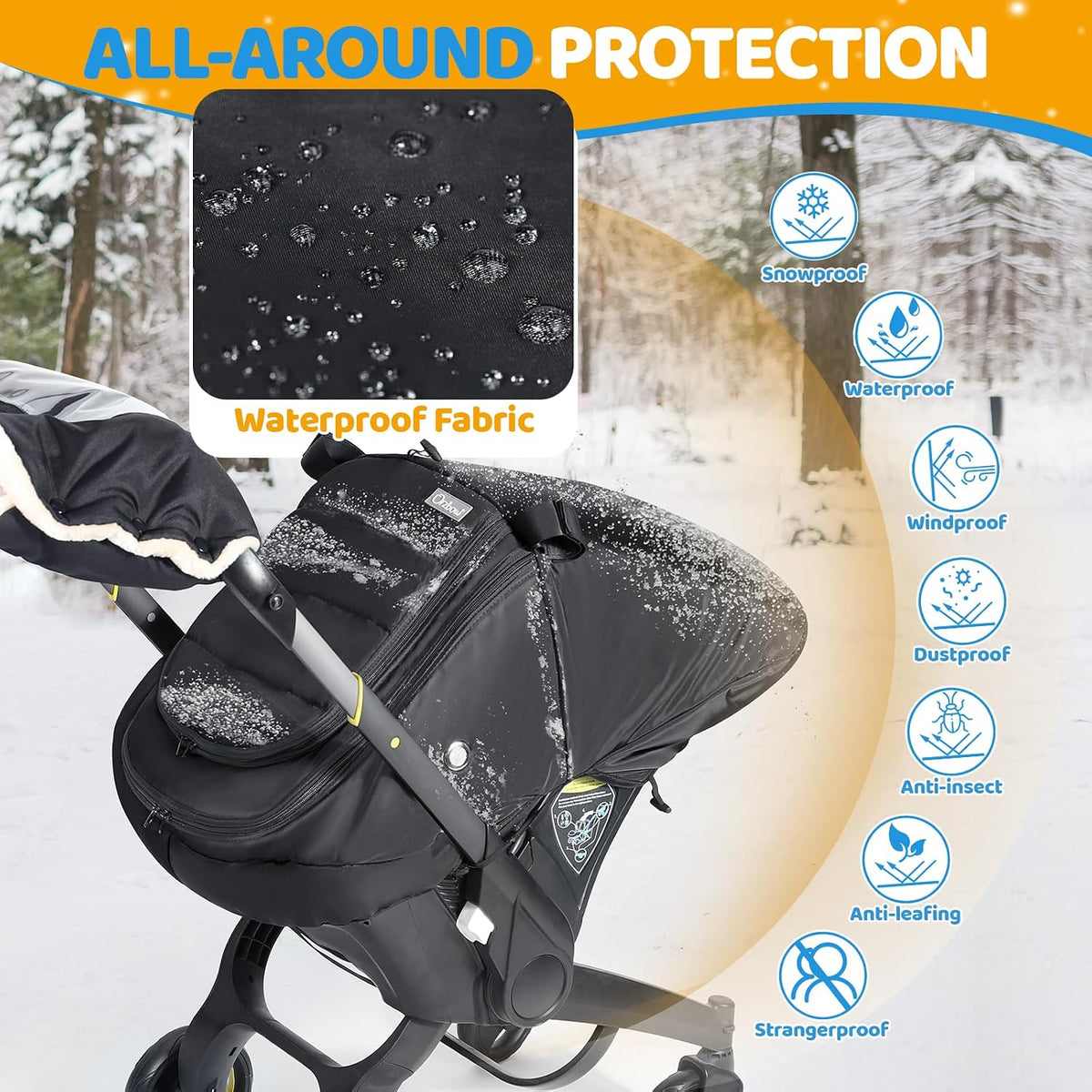 Baby Car Seat Cover with Breathable Mesh Window, Kick-Proof, Black