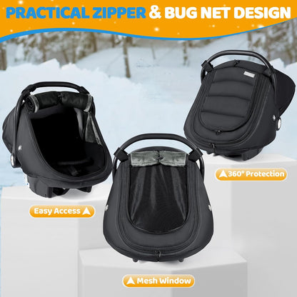Baby Car Seat Cover with Breathable Mesh Window, Kick-Proof, Black