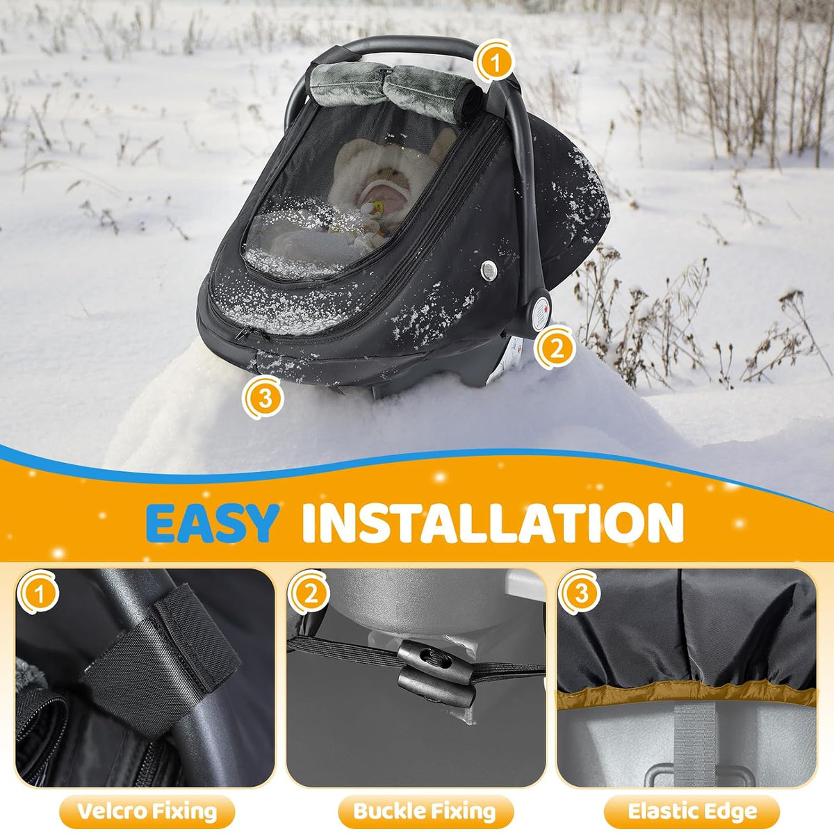 Baby Car Seat Cover with Breathable Mesh Window, Kick-Proof, Black