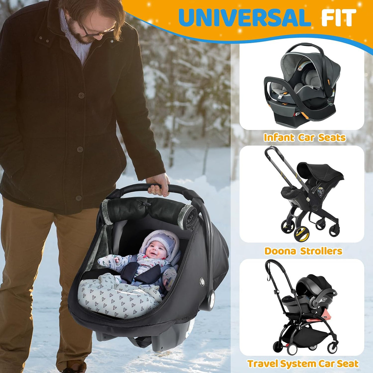 Baby Car Seat Cover with Breathable Mesh Window, Kick-Proof, Black