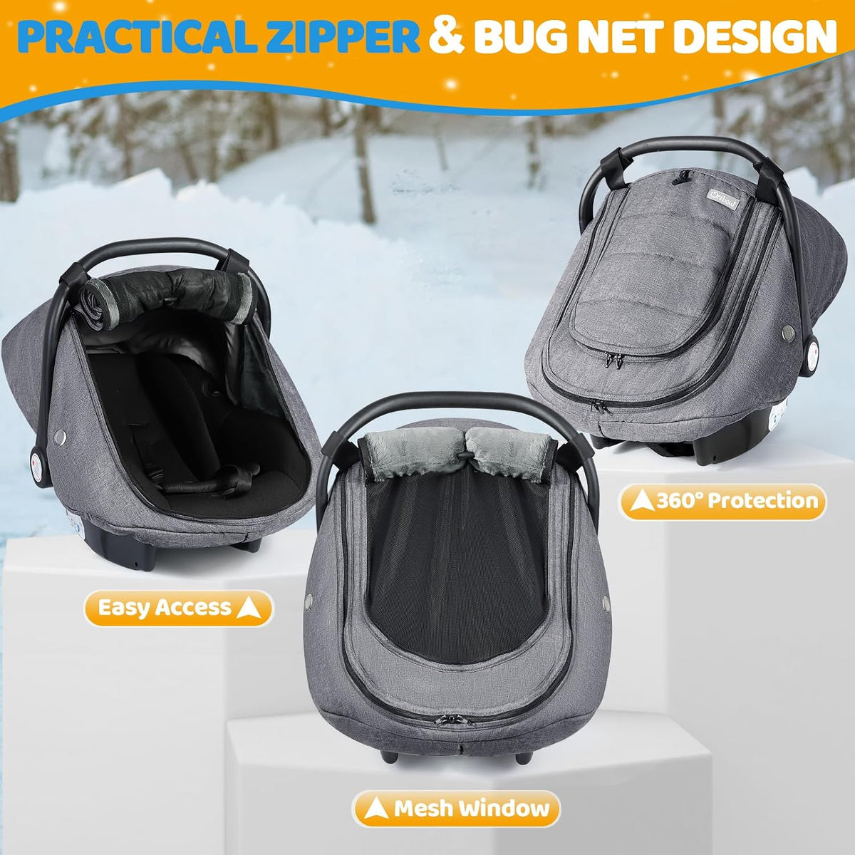 Baby Car Seat Cover with Breathable Mesh Window, Kick-Proof, Black