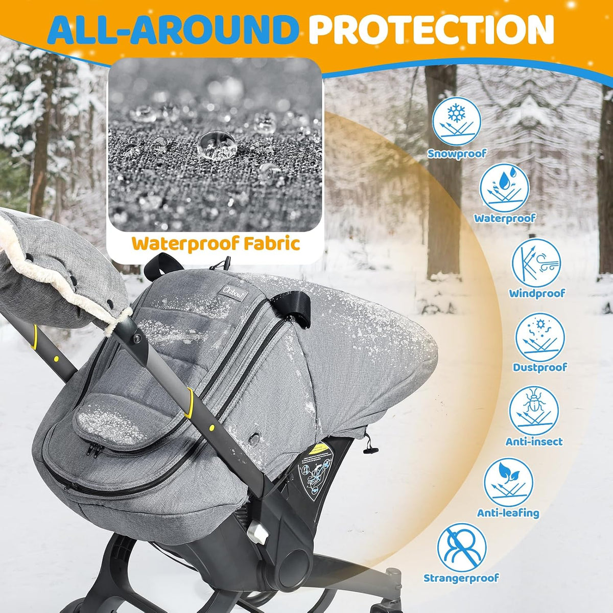 Baby Car Seat Cover with Breathable Mesh Window, Kick-Proof, Black