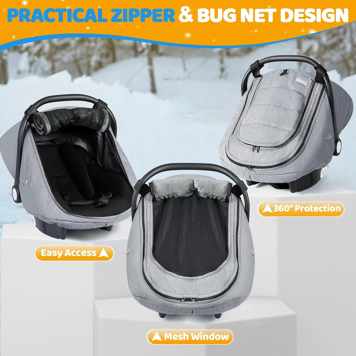 Baby Car Seat Cover with Breathable Mesh Window, Kick-Proof, Black