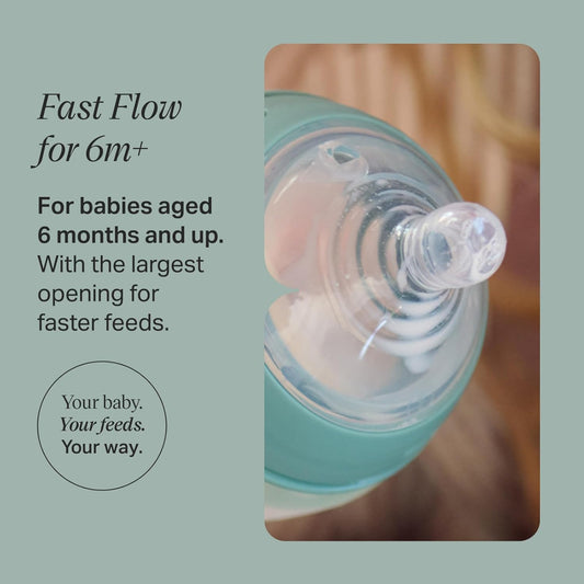 Natural Start Bottle Nipples, Fast Flow, 6m+ | Pack of 6, Breast-Like for a Natural Latch, Anti-Colic Valve, Soft Silicone, BPA Free
