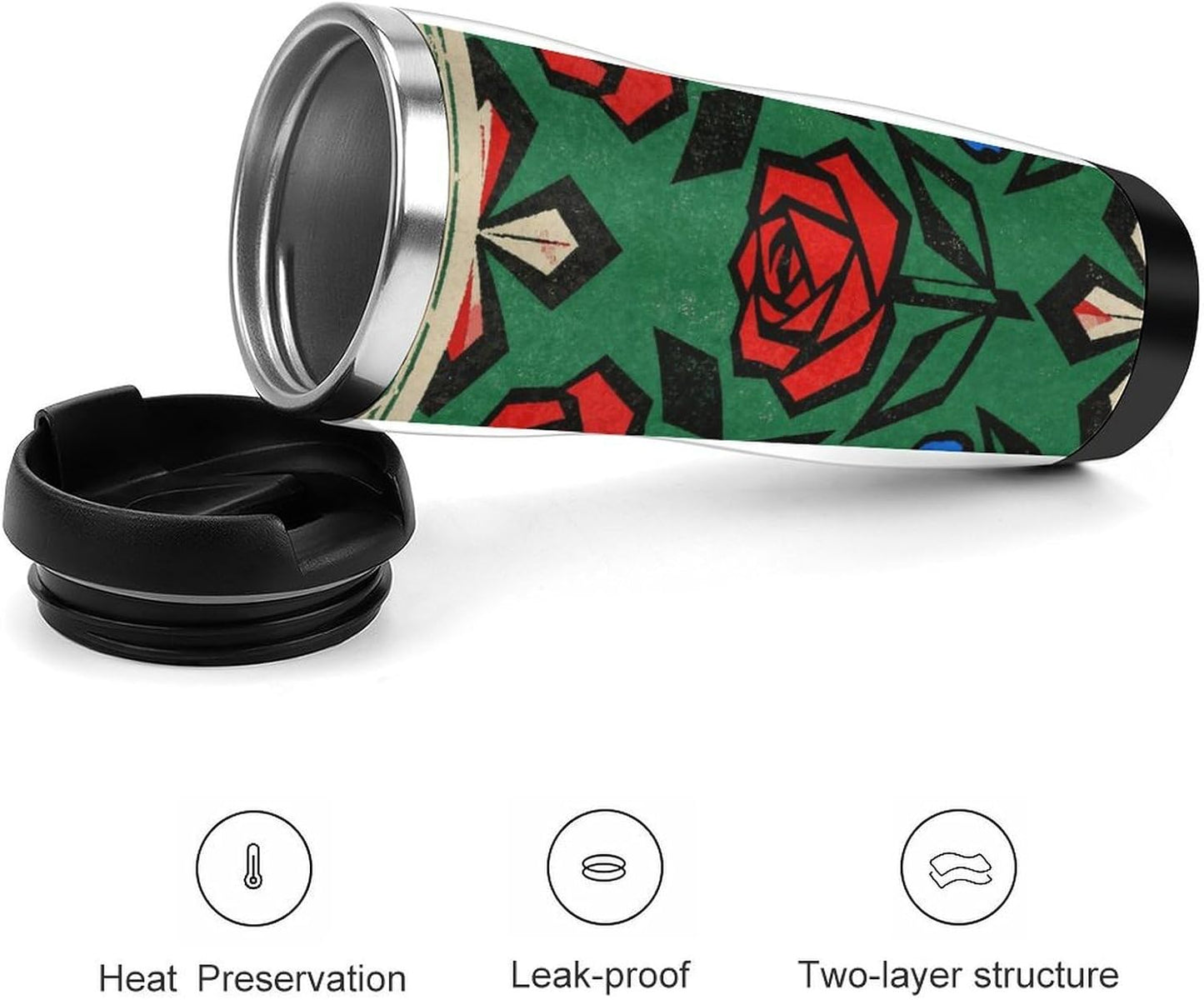 13oz Insulated Travel Coffee Mug Reusable Coffee Cup Water Bottle | Vivid Floral Clusters Travel Mug with Leak Proof Lid Double Wall Stainless Steel Coffee Tumbler Personalized Gift