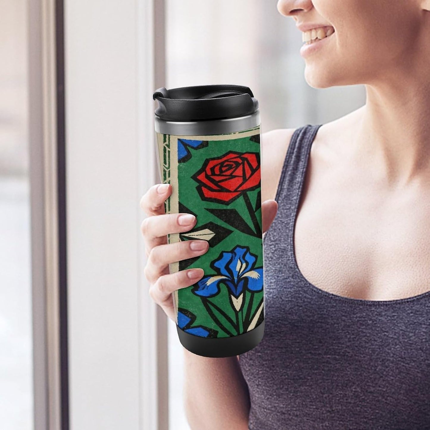 13oz Insulated Travel Coffee Mug Reusable Coffee Cup Water Bottle | Vivid Floral Clusters Travel Mug with Leak Proof Lid Double Wall Stainless Steel Coffee Tumbler Personalized Gift
