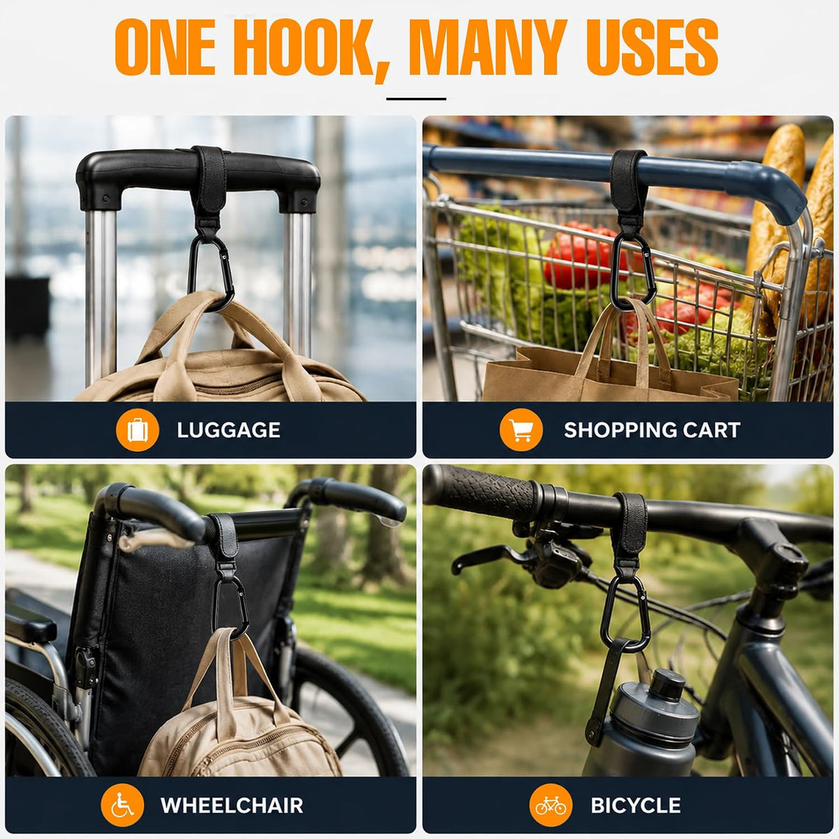 Stroller Hooks for Bags, 4 Pack Adjustable Stroller Carabiner Clips