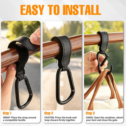 Stroller Hooks for Bags, 4 Pack Adjustable Stroller Carabiner Clips
