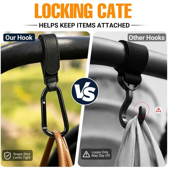 Stroller Hooks for Bags, 4 Pack Adjustable Stroller Carabiner Clips