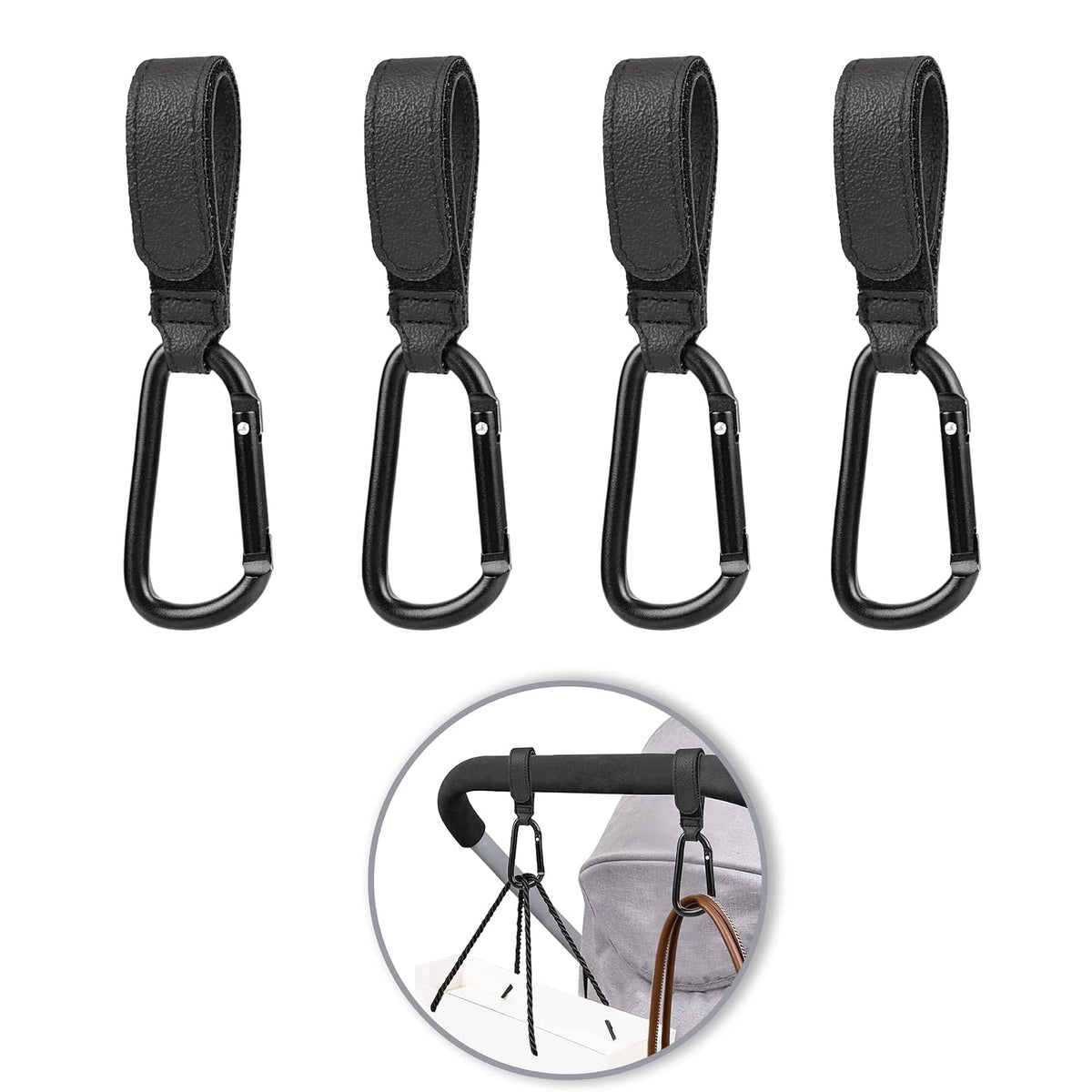 Stroller Hooks for Bags, 4 Pack Adjustable Stroller Carabiner Clips
