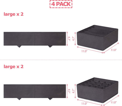 4 Pack Foldable Cloth Storage Box Closet Dresser Drawer Organizer Fabric Baskets Bins Containers Divider for Clothes Underwear Bras Socks Lingerie Clothing, Dark Grey 22-0000