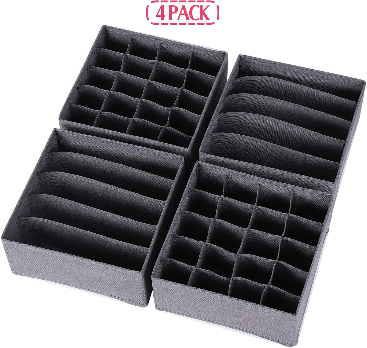 4 Pack Foldable Cloth Storage Box Closet Dresser Drawer Organizer Fabric Baskets Bins Containers Divider for Clothes Underwear Bras Socks Lingerie Clothing, Dark Grey 22-0000