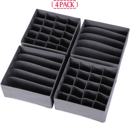 4 Pack Foldable Cloth Storage Box Closet Dresser Drawer Organizer Fabric Baskets Bins Containers Divider for Clothes Underwear Bras Socks Lingerie Clothing, Dark Grey 22-0000