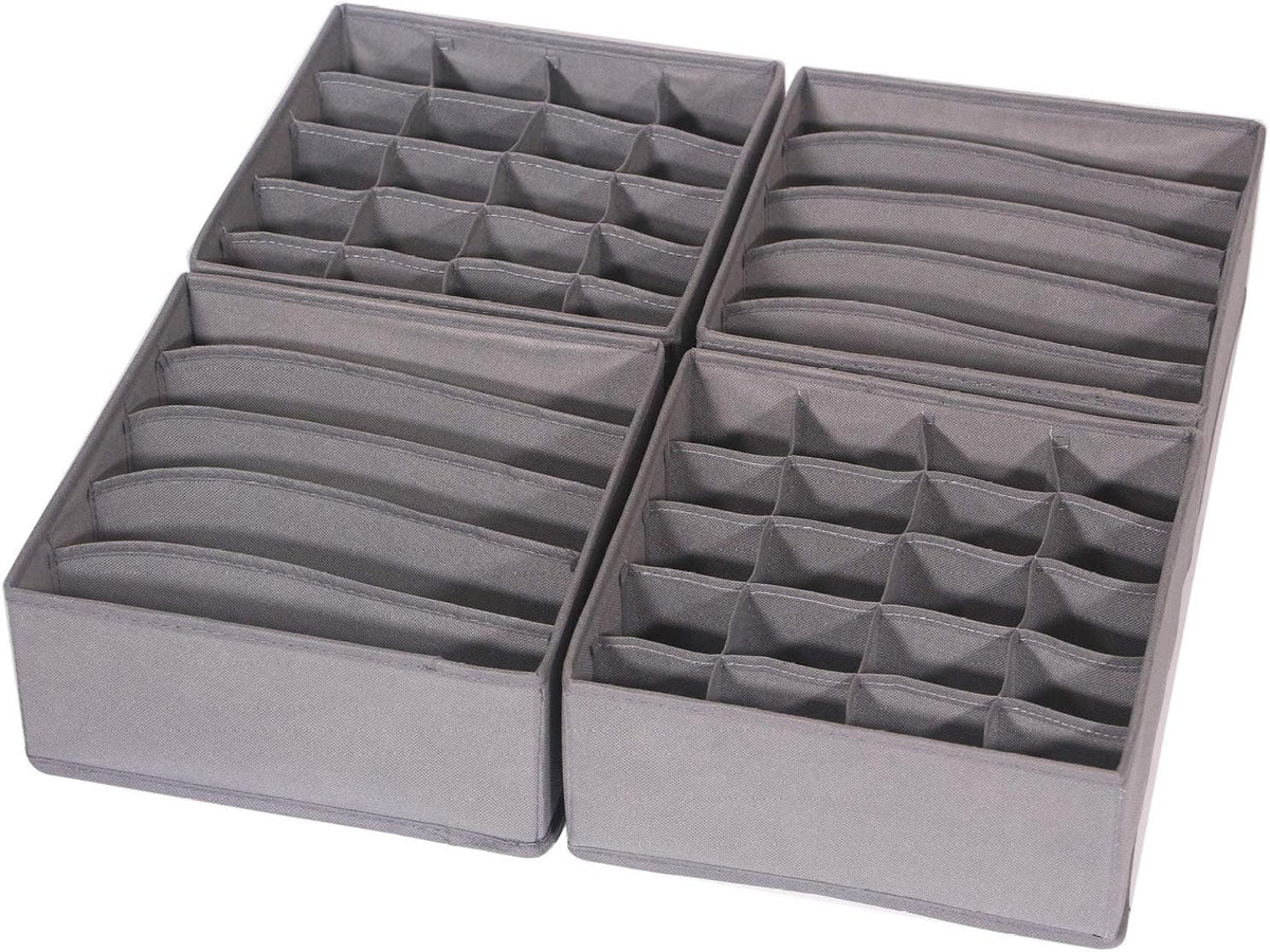 4 Pack Foldable Cloth Storage Box Closet Dresser Drawer Organizer Fabric Baskets Bins Containers Divider for Clothes Underwear Bras Socks Lingerie Clothing, Dark Grey 22-0000