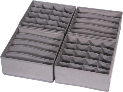 4 Pack Foldable Cloth Storage Box Closet Dresser Drawer Organizer Fabric Baskets Bins Containers Divider for Clothes Underwear Bras Socks Lingerie Clothing, Dark Grey 22-0000