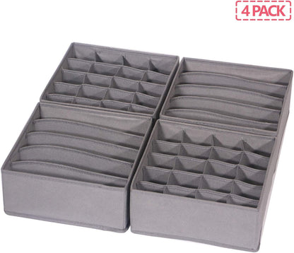 4 Pack Foldable Cloth Storage Box Closet Dresser Drawer Organizer Fabric Baskets Bins Containers Divider for Clothes Underwear Bras Socks Lingerie Clothing, Dark Grey 22-0000