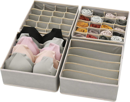 4 Pack Foldable Cloth Storage Box Closet Dresser Drawer Organizer Fabric Baskets Bins Containers Divider for Clothes Underwear Bras Socks Lingerie Clothing, Dark Grey 22-0000