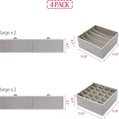4 Pack Foldable Cloth Storage Box Closet Dresser Drawer Organizer Fabric Baskets Bins Containers Divider for Clothes Underwear Bras Socks Lingerie Clothing, Dark Grey 22-0000