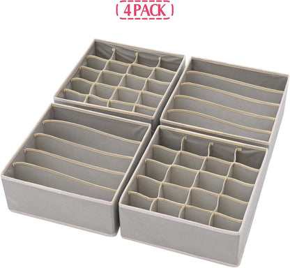 4 Pack Foldable Cloth Storage Box Closet Dresser Drawer Organizer Fabric Baskets Bins Containers Divider for Clothes Underwear Bras Socks Lingerie Clothing, Dark Grey 22-0000