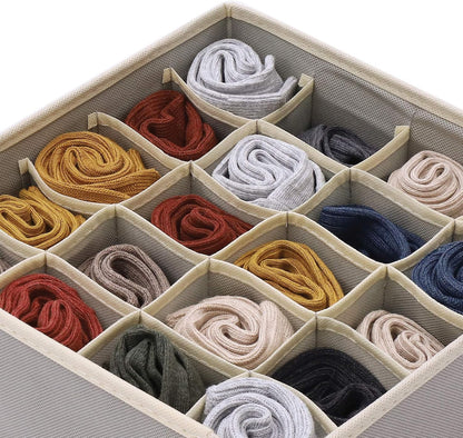 4 Pack Foldable Cloth Storage Box Closet Dresser Drawer Organizer Fabric Baskets Bins Containers Divider for Clothes Underwear Bras Socks Lingerie Clothing, Dark Grey 22-0000
