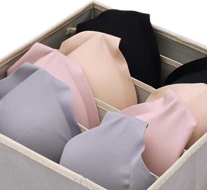 4 Pack Foldable Cloth Storage Box Closet Dresser Drawer Organizer Fabric Baskets Bins Containers Divider for Clothes Underwear Bras Socks Lingerie Clothing, Dark Grey 22-0000