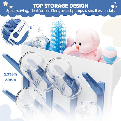 Baby Bottle Drying Rack, Space Saving Vertical Bottle Dryer Holder | Standing Bottle Drying Rack for Countertop Kitchen Organize Bottles, Brushes, Baby Accessories, Blue