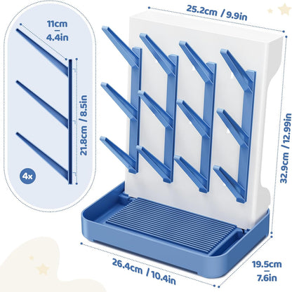 Baby Bottle Drying Rack, Space Saving Vertical Bottle Dryer Holder | Standing Bottle Drying Rack for Countertop Kitchen Organize Bottles, Brushes, Baby Accessories, Blue