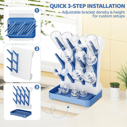 Baby Bottle Drying Rack, Space Saving Vertical Bottle Dryer Holder | Standing Bottle Drying Rack for Countertop Kitchen Organize Bottles, Brushes, Baby Accessories, Blue