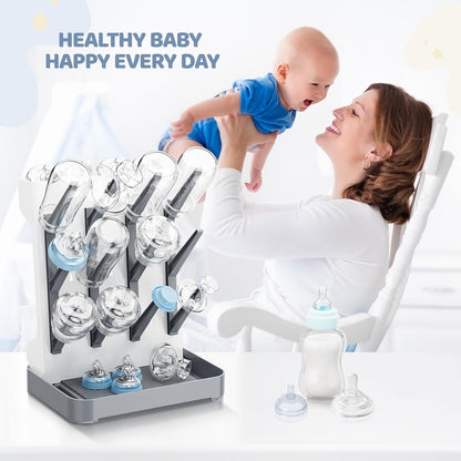 Baby Bottle Drying Rack, Space Saving Vertical Bottle Dryer Holder | Standing Bottle Drying Rack for Countertop Kitchen Organize Bottles, Brushes, Baby Accessories, Blue