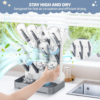 Baby Bottle Drying Rack, Space Saving Vertical Bottle Dryer Holder | Standing Bottle Drying Rack for Countertop Kitchen Organize Bottles, Brushes, Baby Accessories, Blue