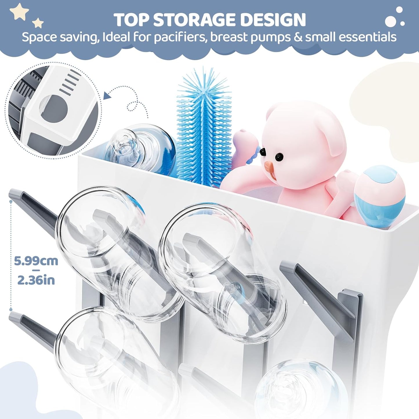 Baby Bottle Drying Rack, Space Saving Vertical Bottle Dryer Holder | Standing Bottle Drying Rack for Countertop Kitchen Organize Bottles, Brushes, Baby Accessories, Blue