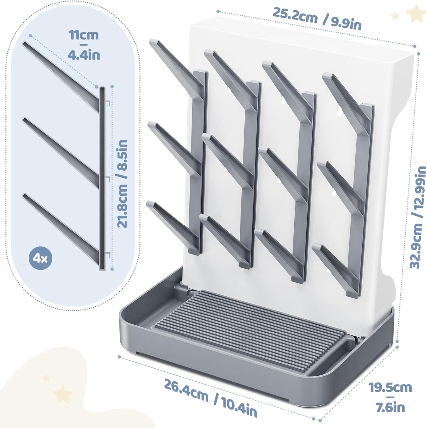 Baby Bottle Drying Rack, Space Saving Vertical Bottle Dryer Holder | Standing Bottle Drying Rack for Countertop Kitchen Organize Bottles, Brushes, Baby Accessories, Blue