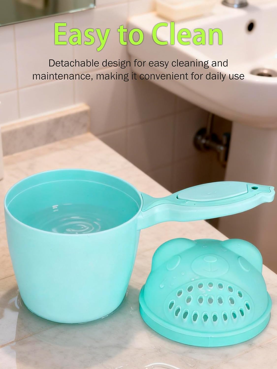 Detachable Tear-Free Waterfall Baby Rinse Cup, Shampoo Flusher for Hair Bathing (Green)