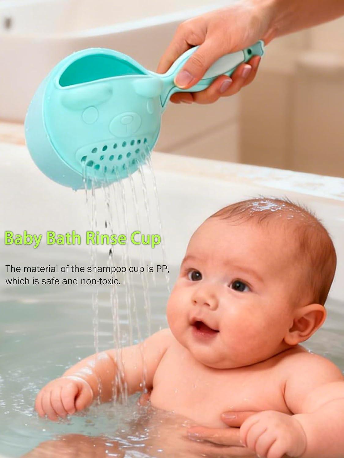 Detachable Tear-Free Waterfall Baby Rinse Cup, Shampoo Flusher for Hair Bathing (Green)