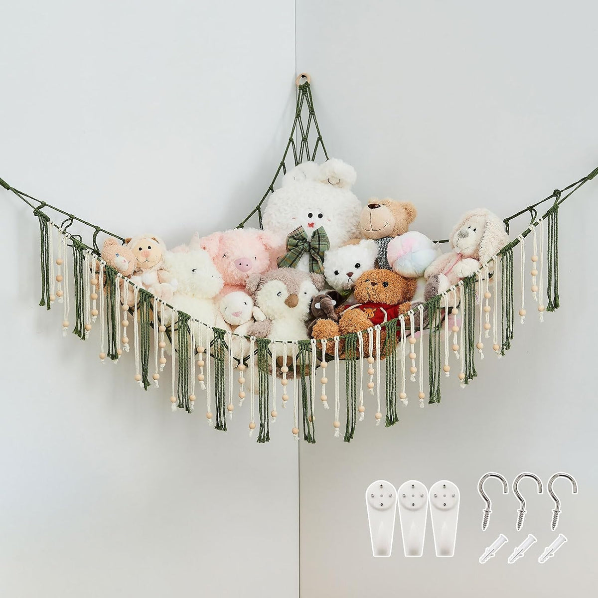 Stuffed Animal Storage Hammock with Wooden Beads and Tassels
