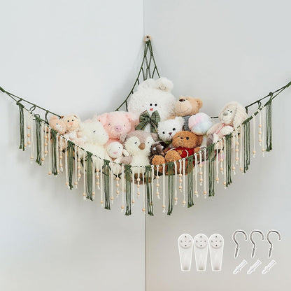 Stuffed Animal Storage Hammock with Wooden Beads and Tassels
